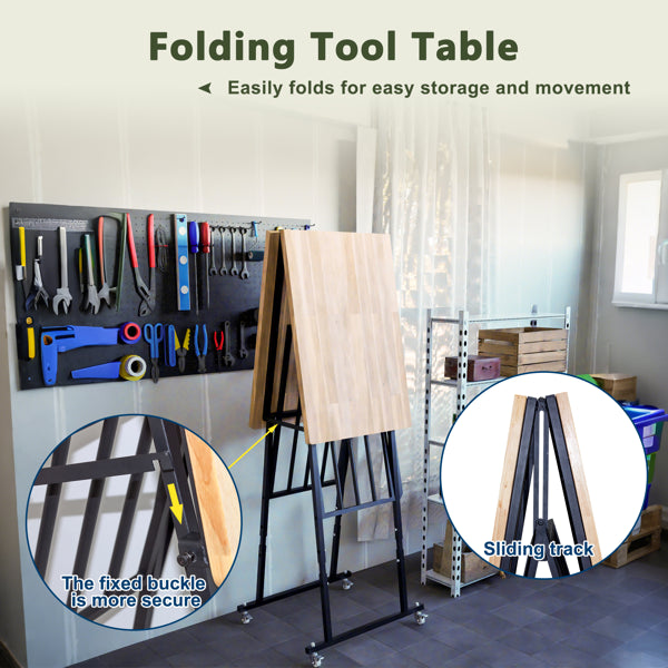 Foldable Hardwood Workbench with Adjustable Wood Top and Locking Casters - Additional Product View 5