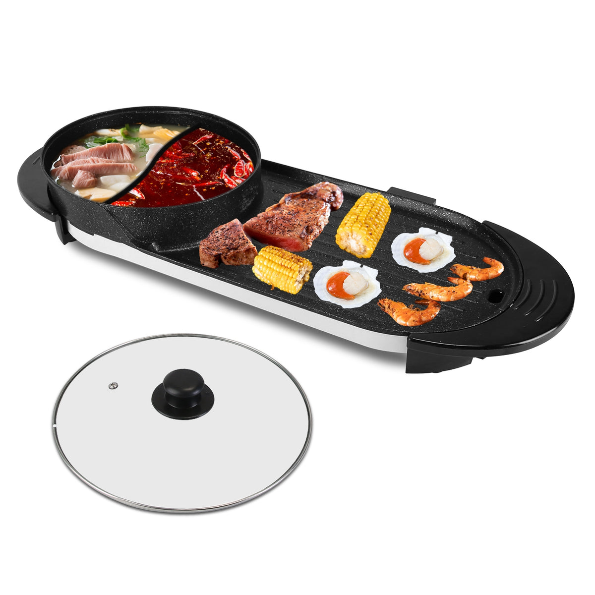 2200W 2 In 1 Electric Hot Pot With BBQ Grill Cooker Smokeless Non Stick Korean - Image 4