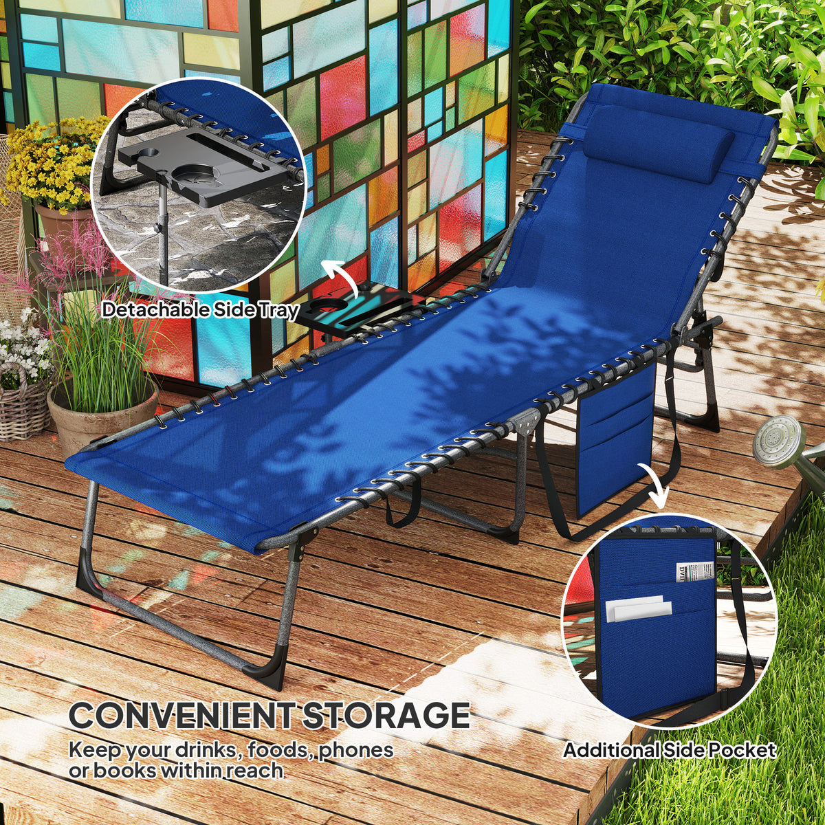 Folding Outdoor Chaise Lounge Chair - Dark Blue