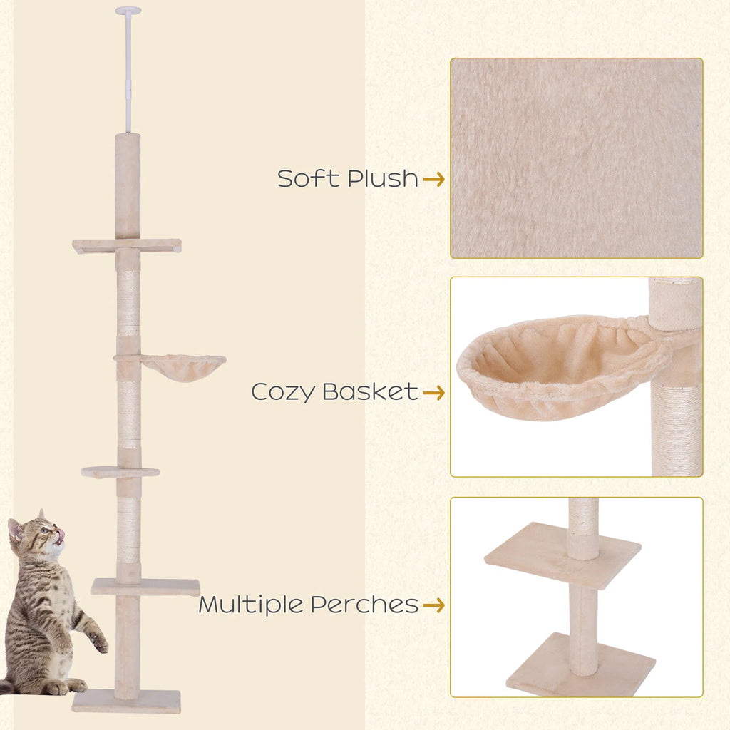 8.5ft Cat Climbing Tree 5 Tier Kitty Activity Center with Scratching Post Beige - Image 2