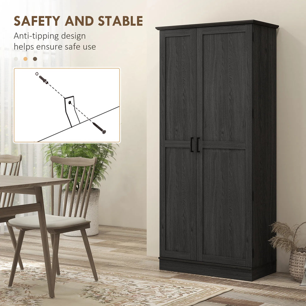 70" Tall Kitchen Pantry Cabinet with Door Shelves and Adjustable Shelves Black - Image 3