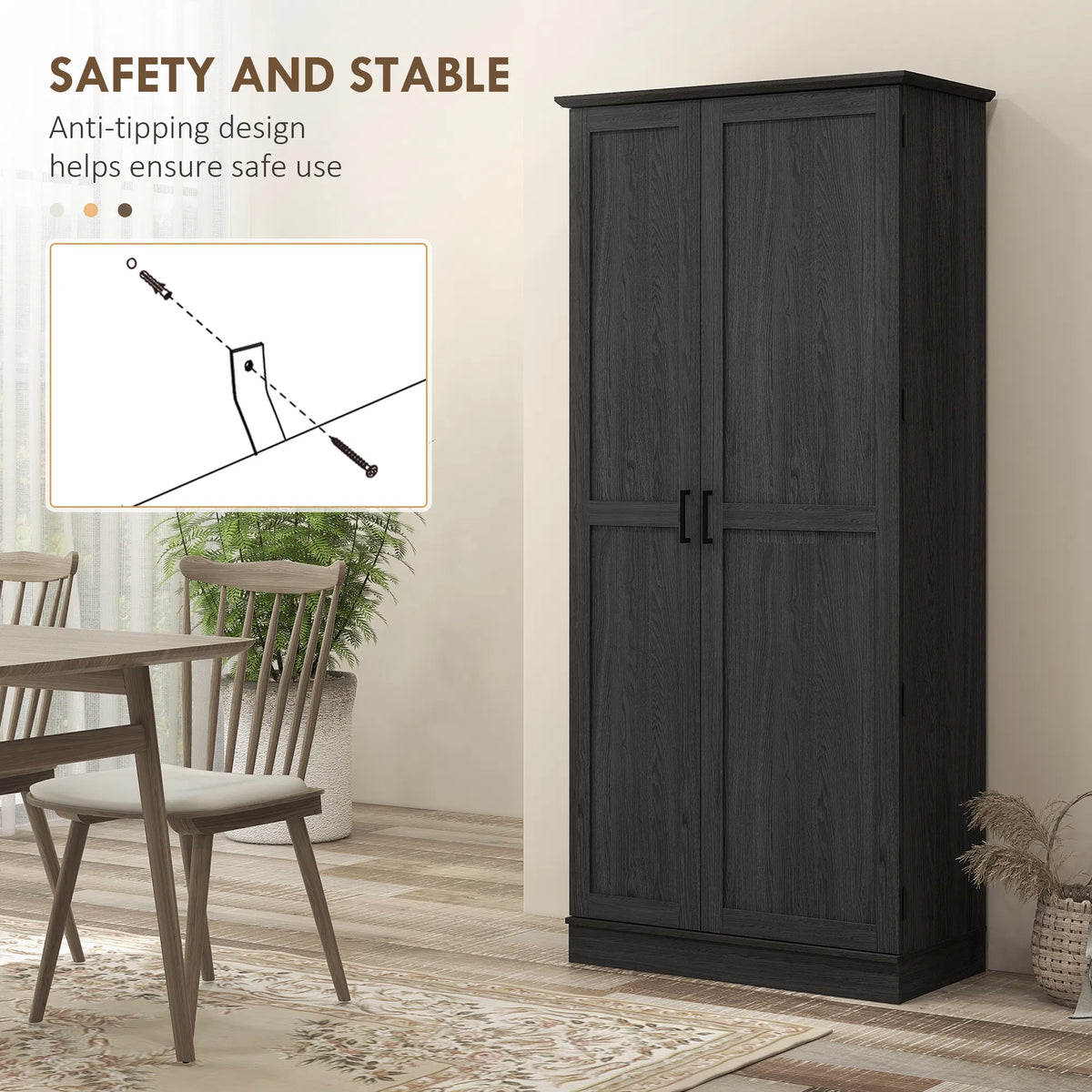70" Tall Kitchen Pantry Cabinet with Door Shelves and Adjustable Shelves Black - Image 3