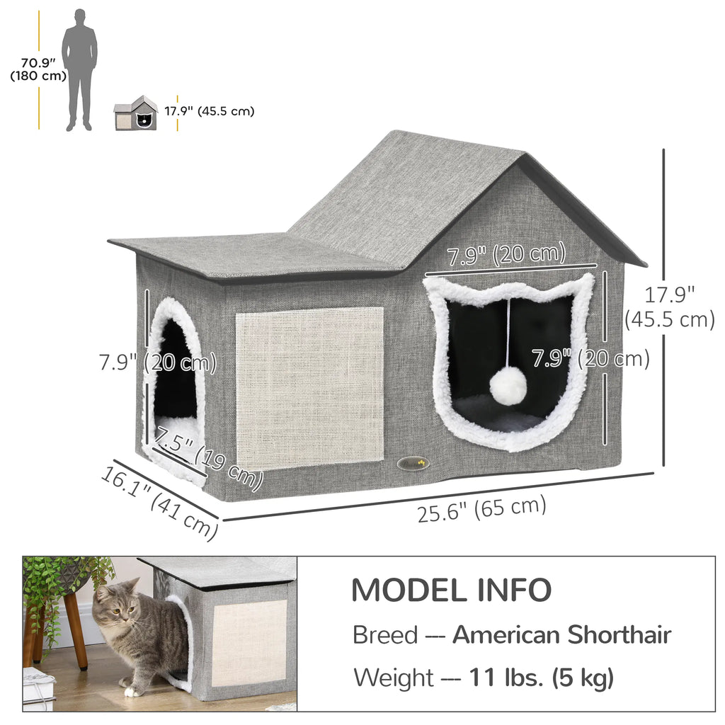 Large Cat Bed for Indoor Cat House Hideaway with Soft Cushion Scratching Pad - Image 5