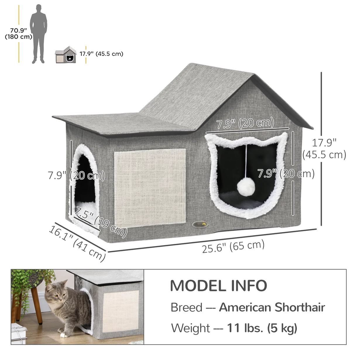 Large Cat Bed for Indoor Cat House Hideaway with Soft Cushion Scratching Pad - Image 5