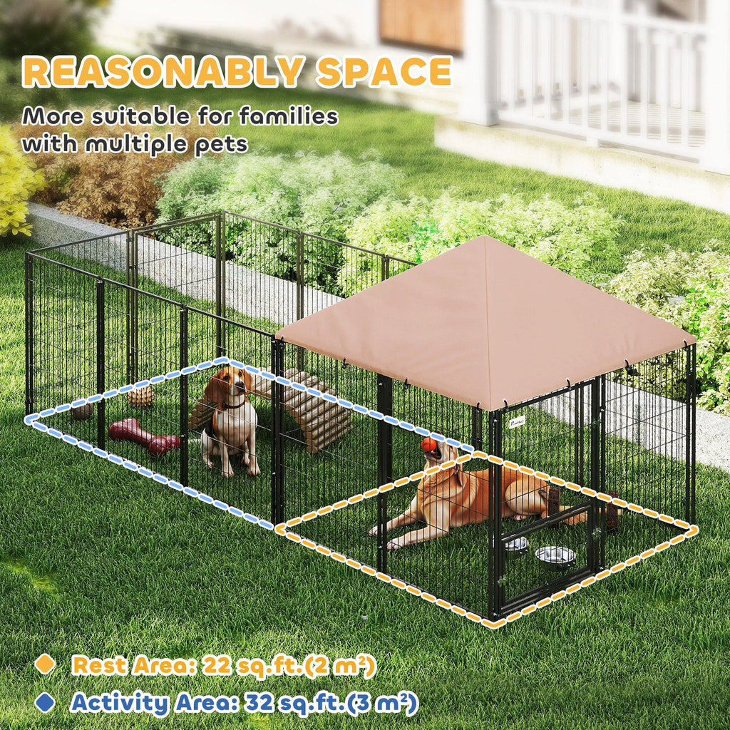 Outdoor Dog Kennel with Rotating and Adjustable Height Bowls Waterproof - Image 4