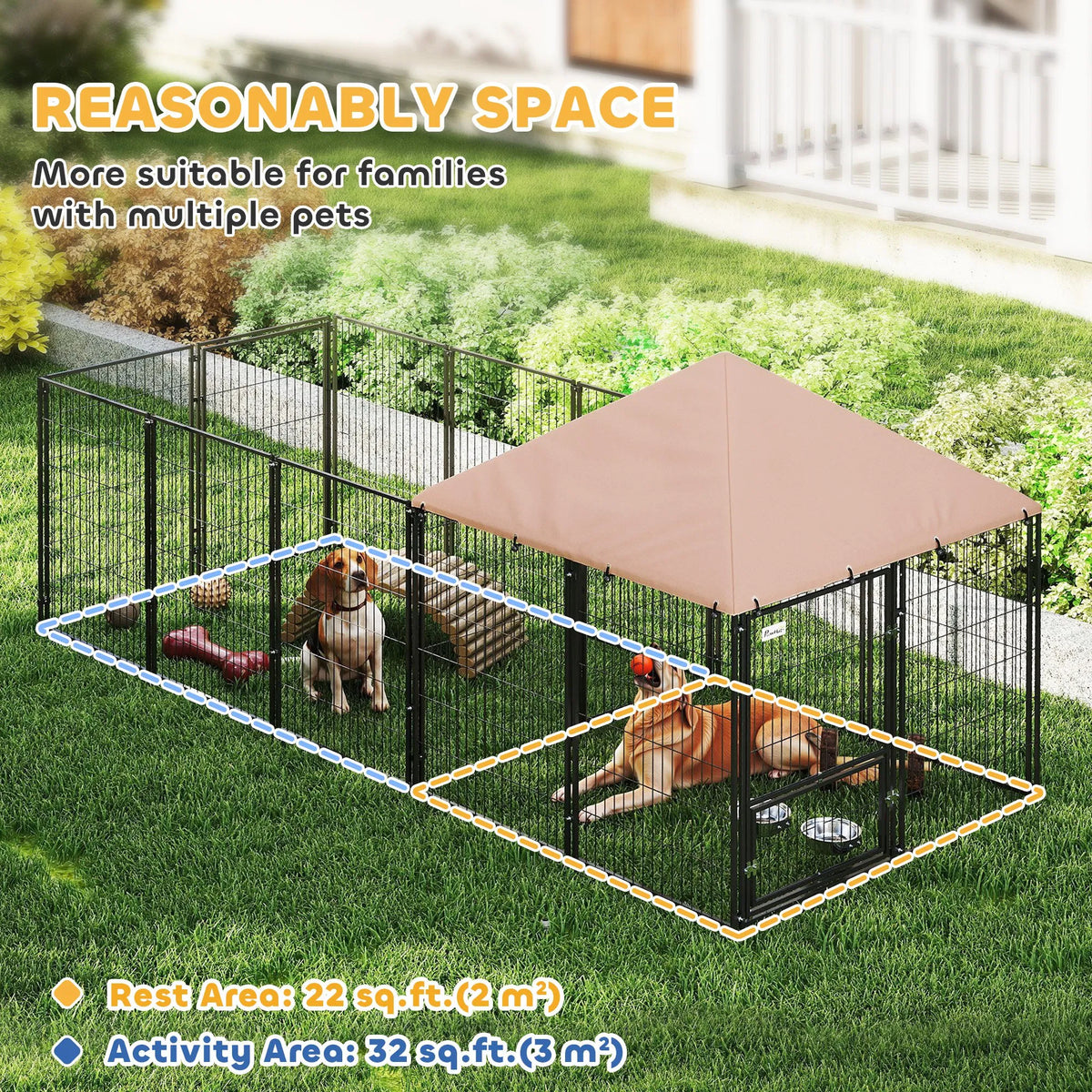 Outdoor Dog Kennel with Rotating and Adjustable Height Bowls Waterproof - Image 4