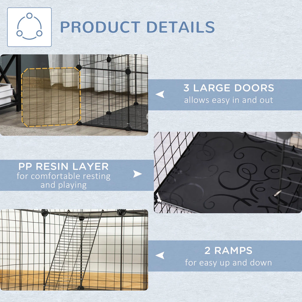 39 Pcs Small Animal Cage Bunny Hutch Portable Metal Wire with Ramps for Kitten - Image 5