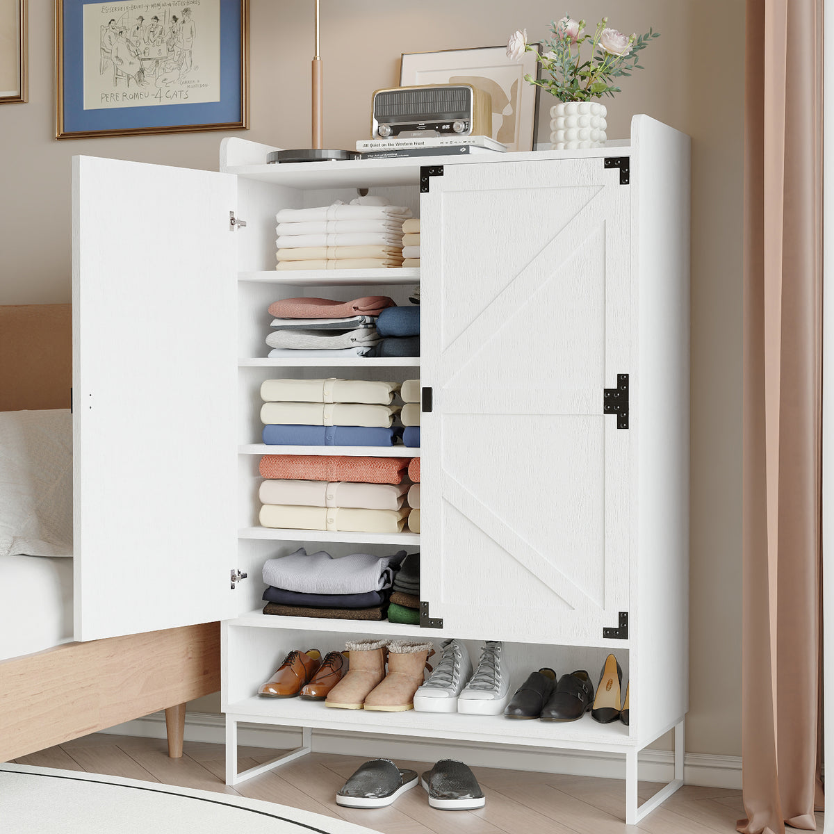 6-Tier Wooden Shoe Storage Cabinet with Adjustable Shelves - In-Room Placement View