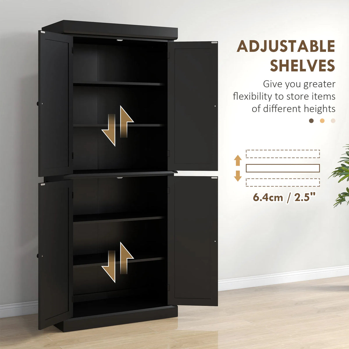 72.5" Freestanding Kitchen Pantry Cabinet with 4 Doors Black - Image 4