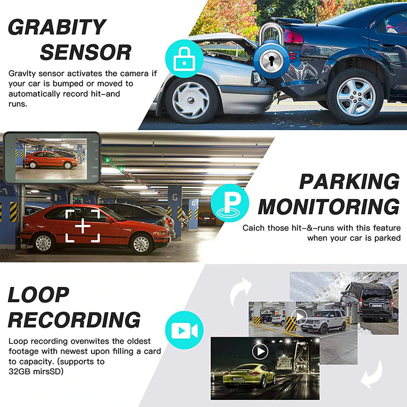 Touch Screen Dash Cam 4" 1080p Dual Lens Car DVR Recorder Front And Rear Camera - Image 2