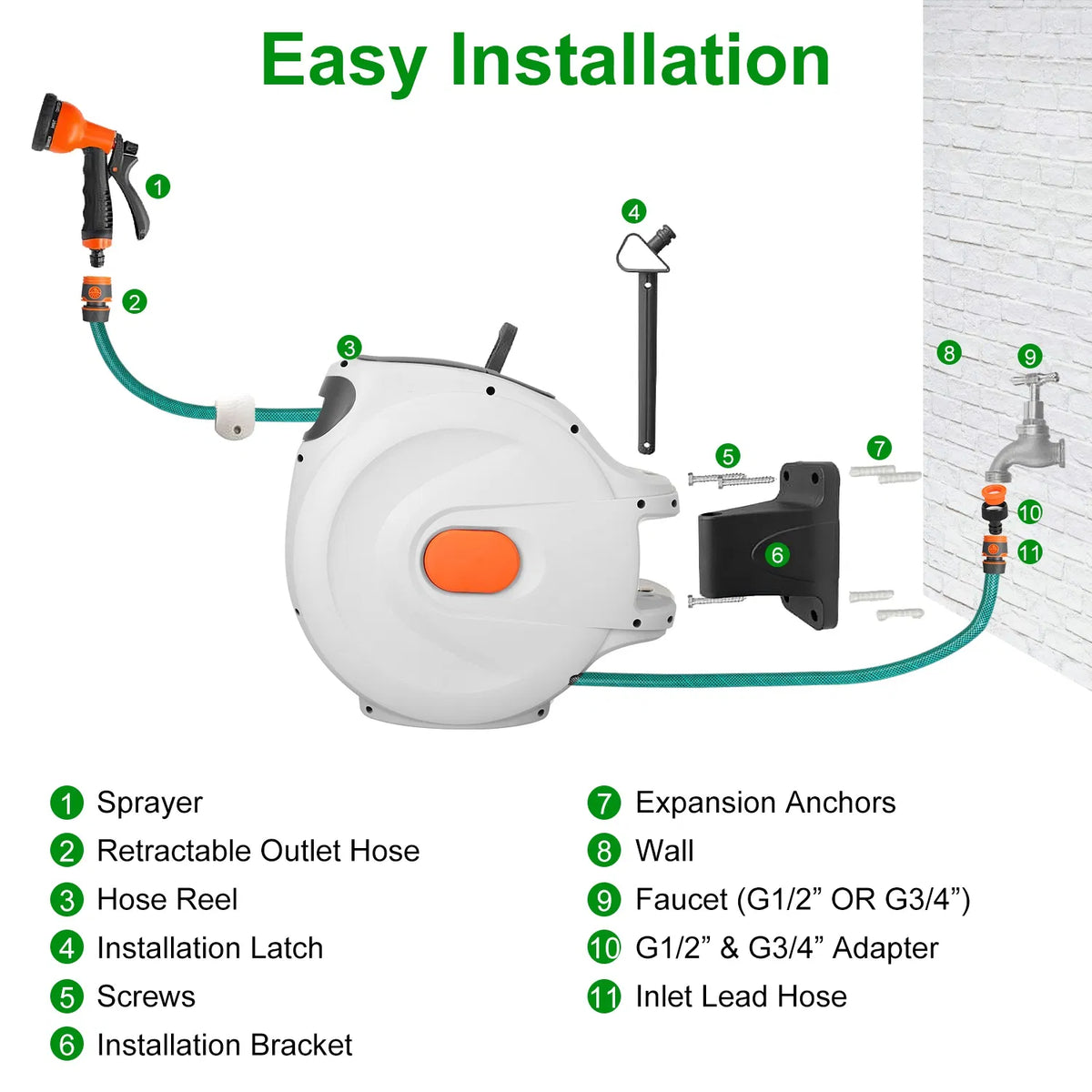 Retractable Garden Hose Reel Wall Mounted Automatic Water Hose Reel with Any - Image 2