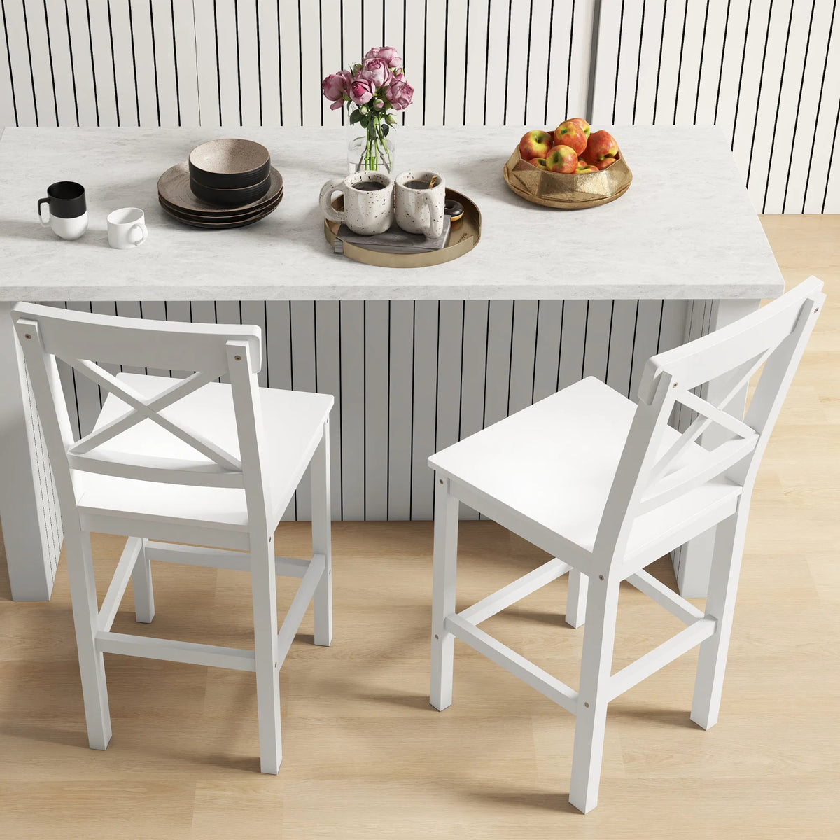 Counter Height Stools Set of 2 Farmhouse Bar Stools with Backs Wood Counter - Image 2