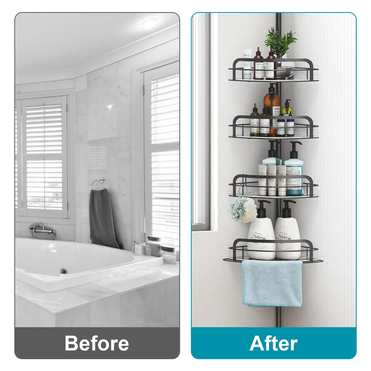 Corner Shower Caddy Tension Pole Quick Setup Rust Free Bathroom Shower - Image 2