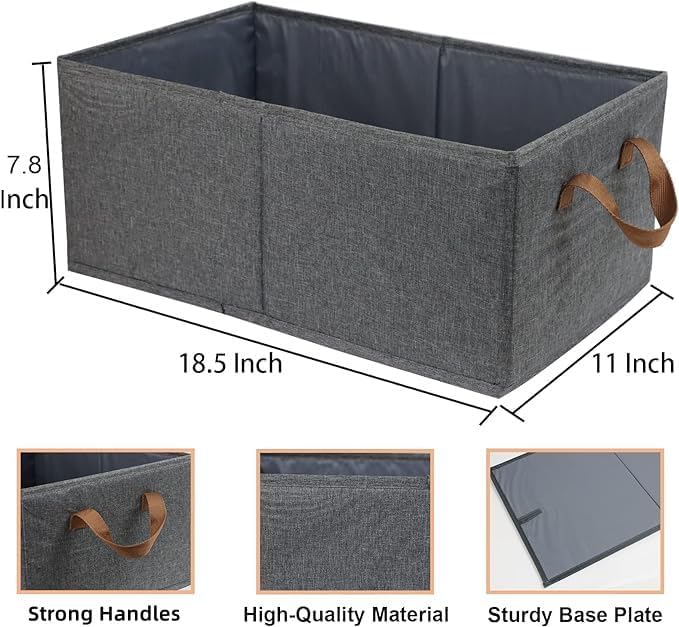 Pack Of 3 Large Capacity Storage Bins, Foldable Closet Organizer Boxes - Structured Edge and Material Texture