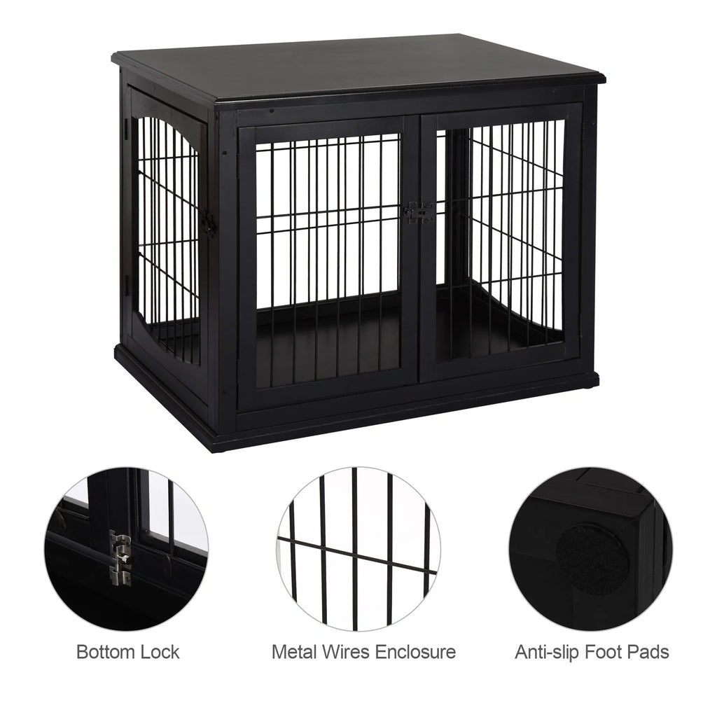 26" Wooden Dog Cage with Double Door Entrance & Simple Modern Design Black - Image 5
