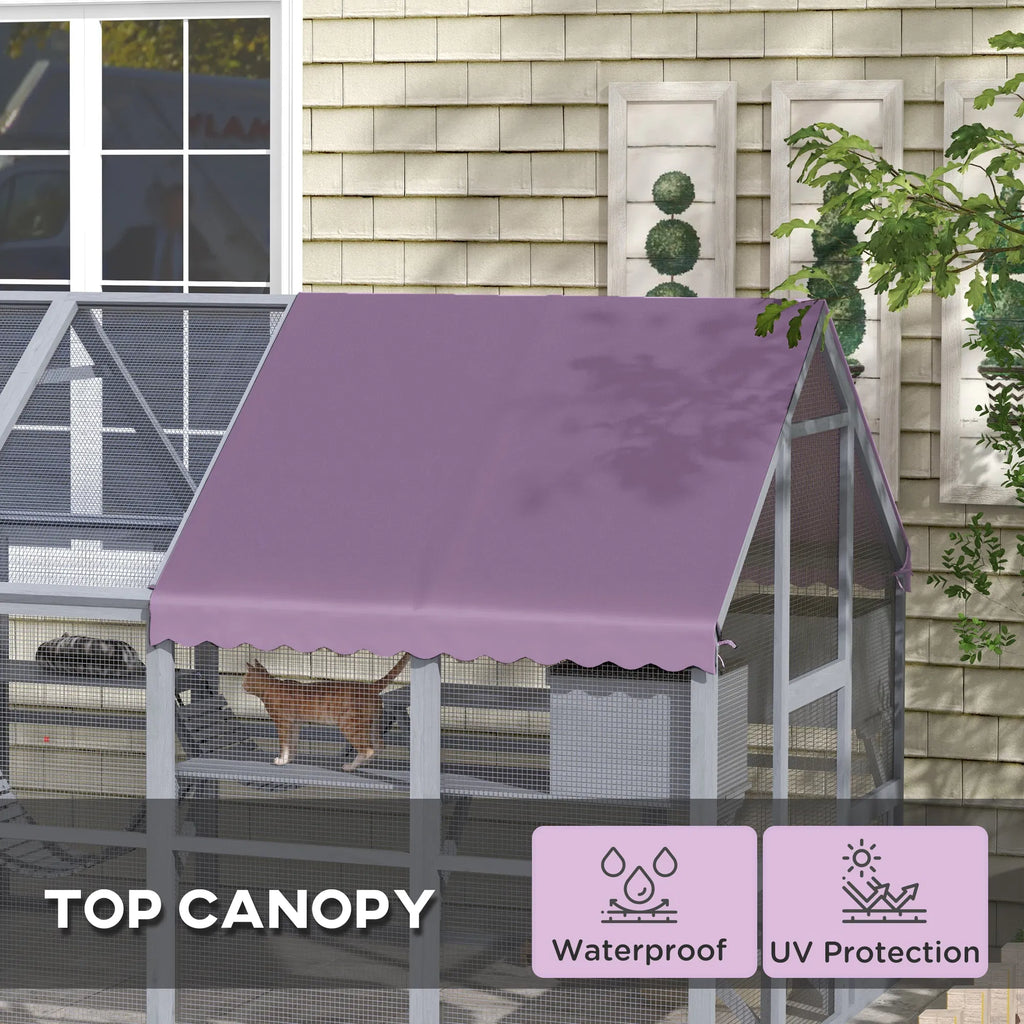 Outdoor Cat Enclosure Wooden Feral Cat House w/ Weatherproof Canopy Bridges - Image 3