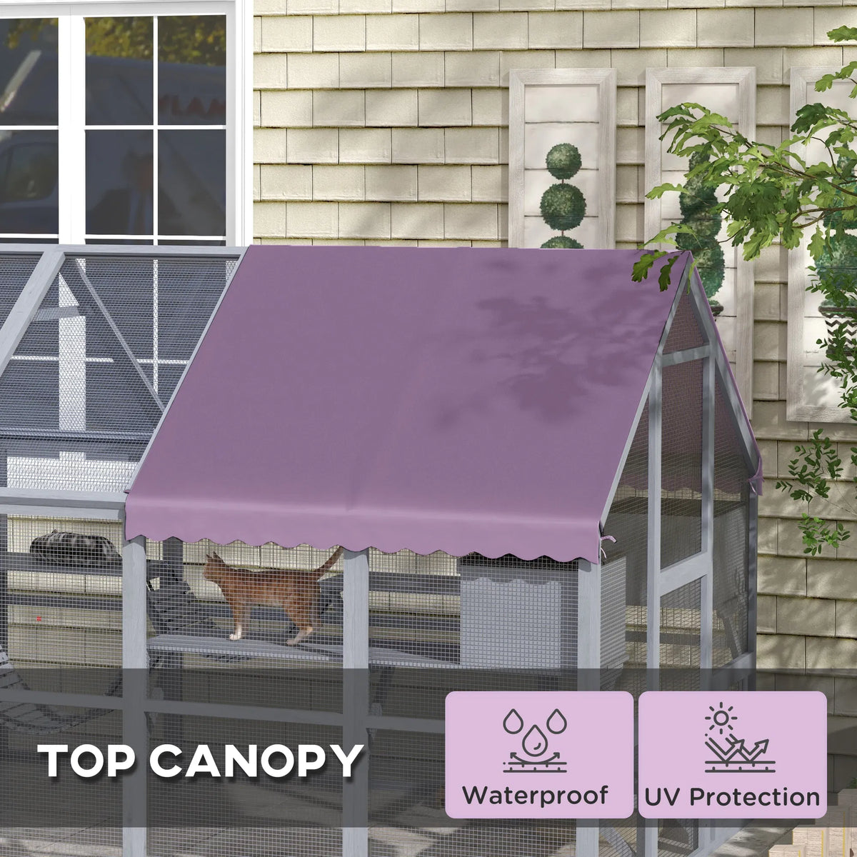 Outdoor Cat Enclosure Wooden Feral Cat House w/ Weatherproof Canopy Bridges - Image 3