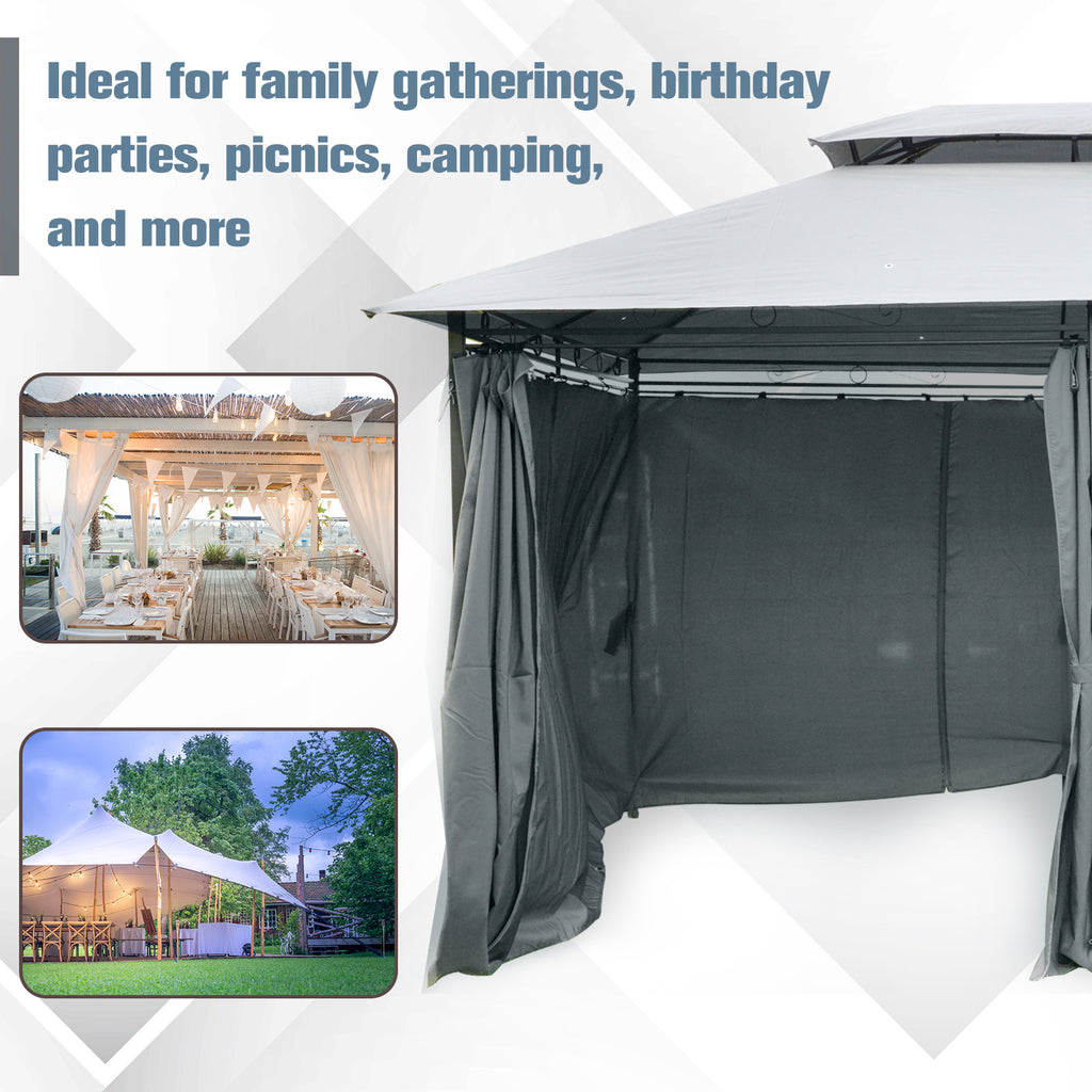 10x13 Outdoor Soft-Top Gazebo with Curtains and Two-Tier Roof