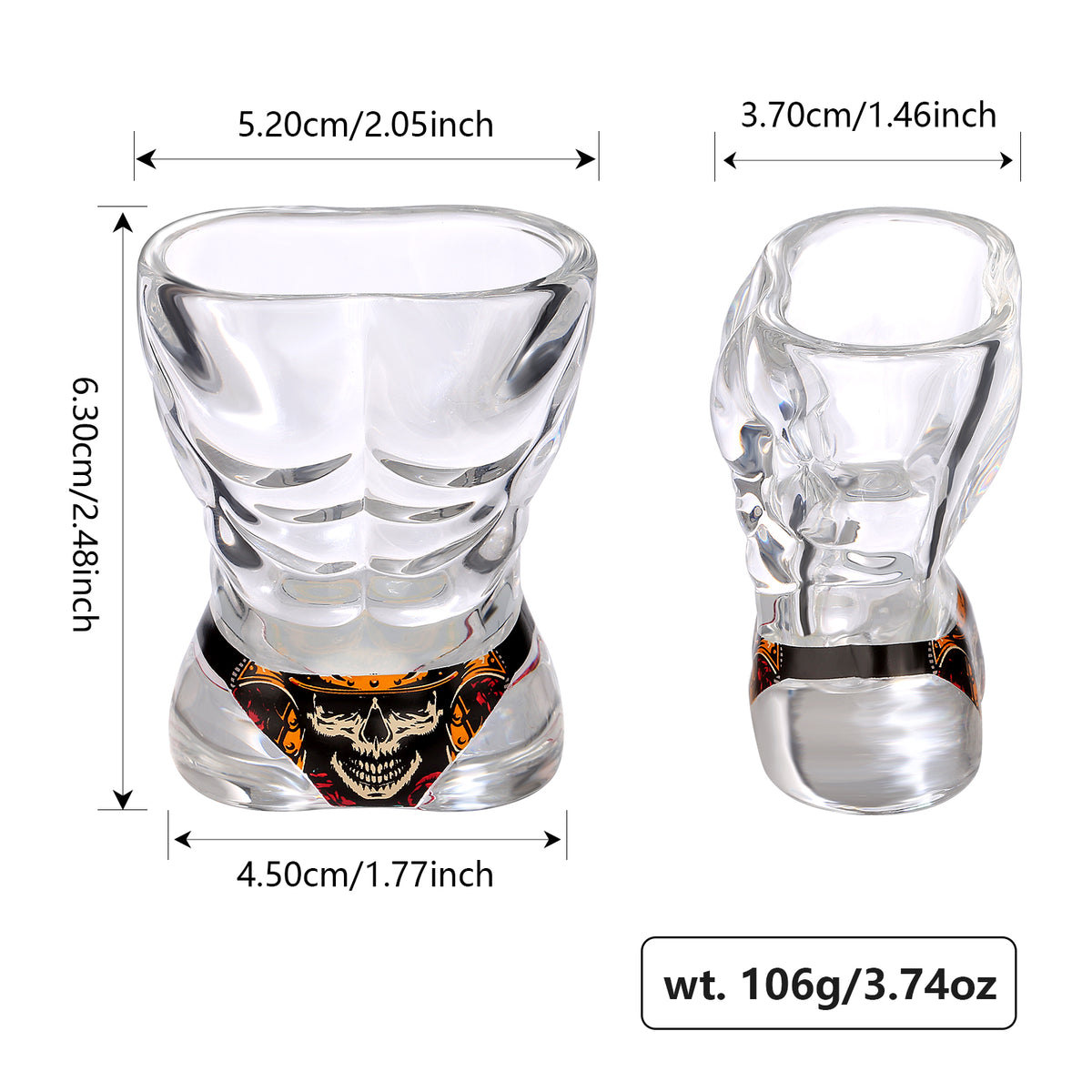 2 Pieces Black Muscle Men's And Red Bikini Skull Style Glass Small Wine - Image 4