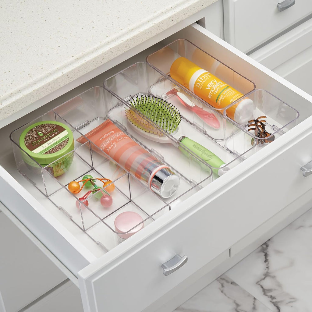 interlocking 4-section drawer organizer clear in use lifestyle