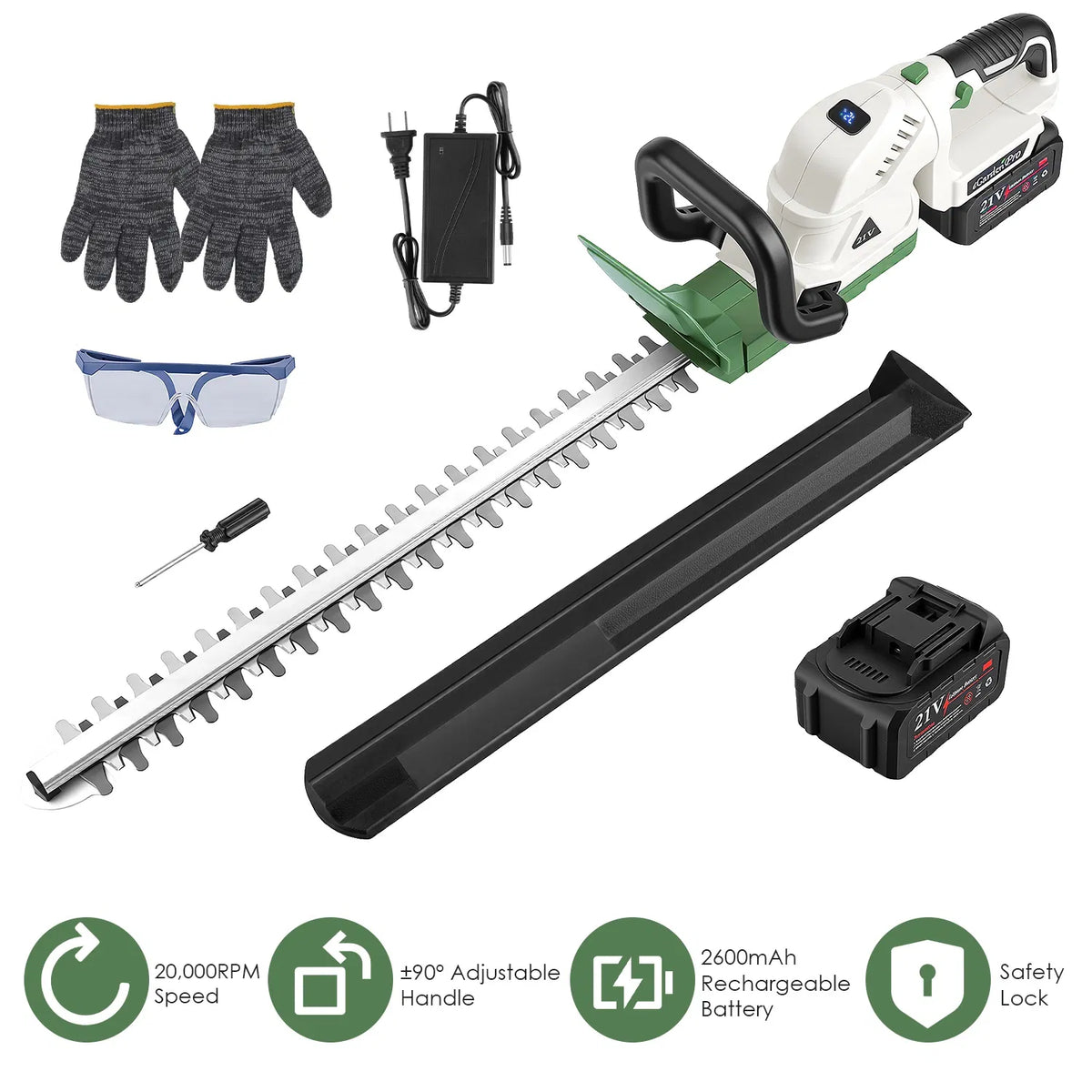 Professional Cordless Hedge Trimmer ±90° Adjustable Handle & 0.6 Inch Cutting - Image 2
