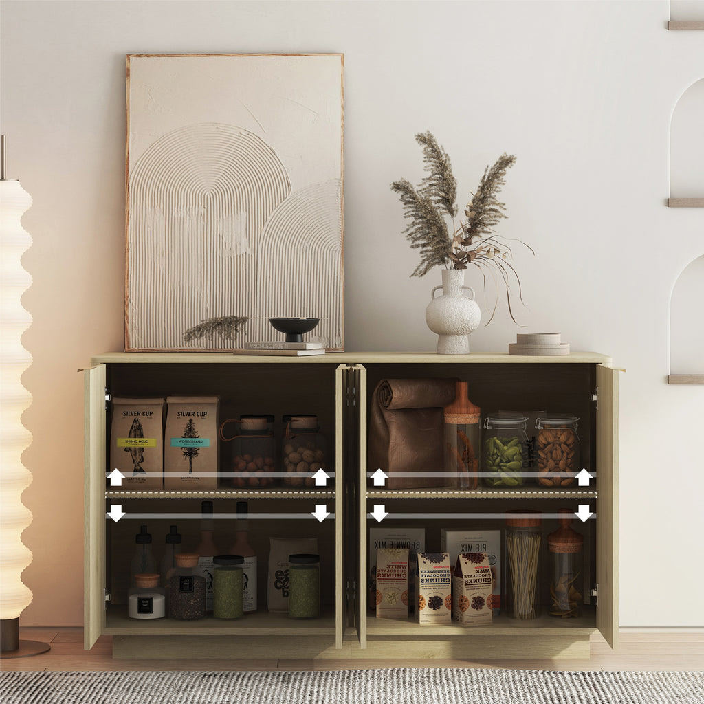 Fluted Wood Sideboard Buffet Cabinet with Adjustable Storage