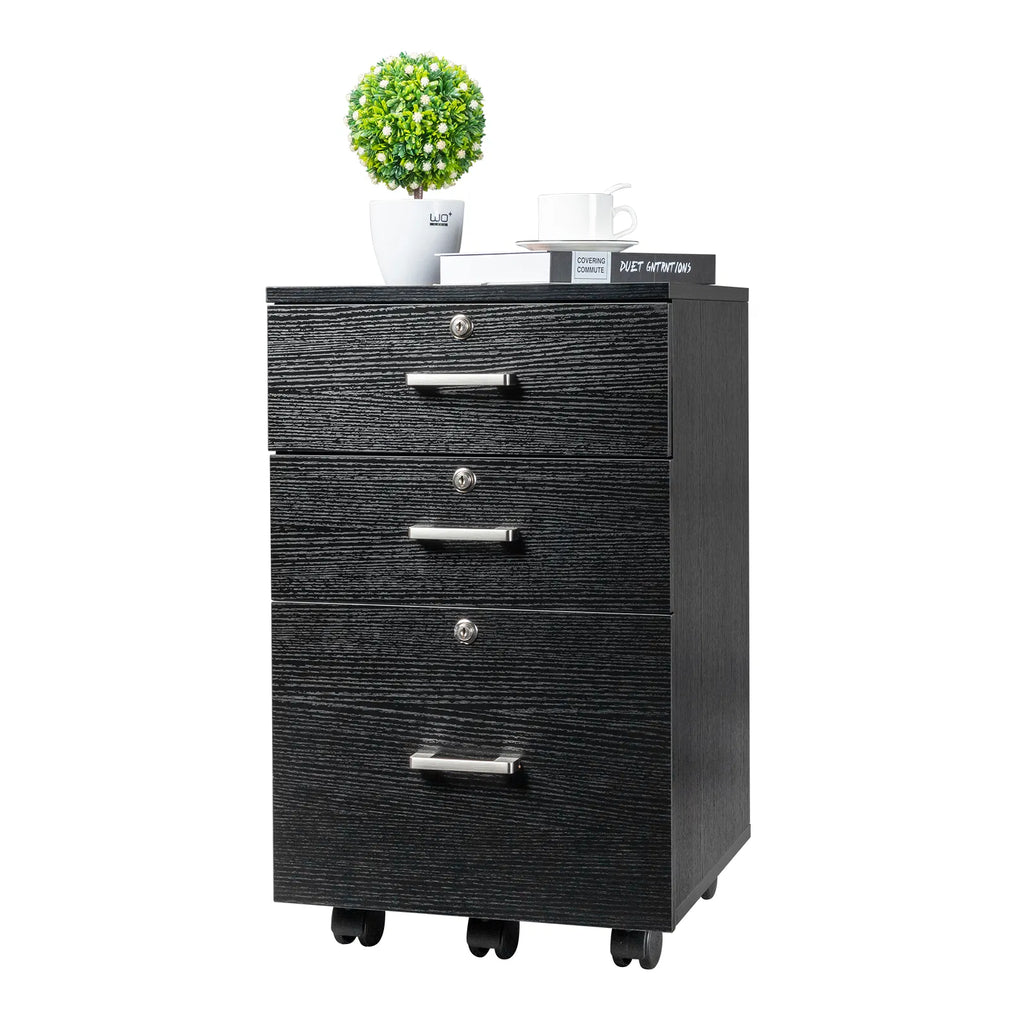 FCH Black Wood Grain Density Board Three Drawers Wooden Filing Cabinet - Image 3
