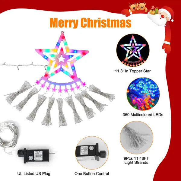 1Pc 11.48FT 350LED Multicolored Christmas Star Waterfall Tree String Light - Image 2