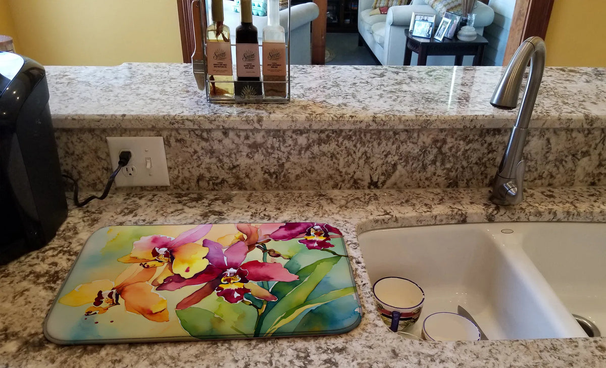 Orchids in Watercolor Dish Drying Mat Absorbent Dish Drying Mat Pad for Kitchen - Image 2