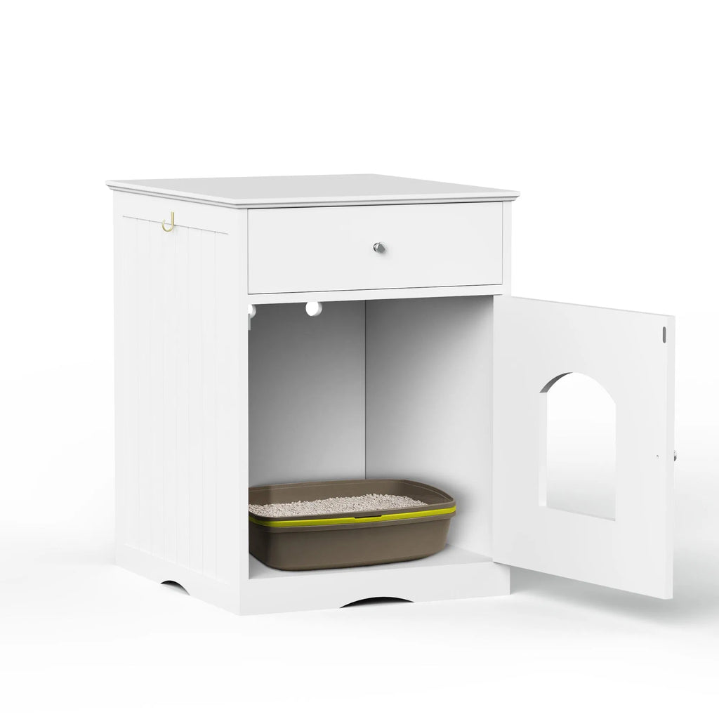 Wooden Pet House Cat Litter Box Enclosure with Drawer Side Table Indoor Pet - Image 2