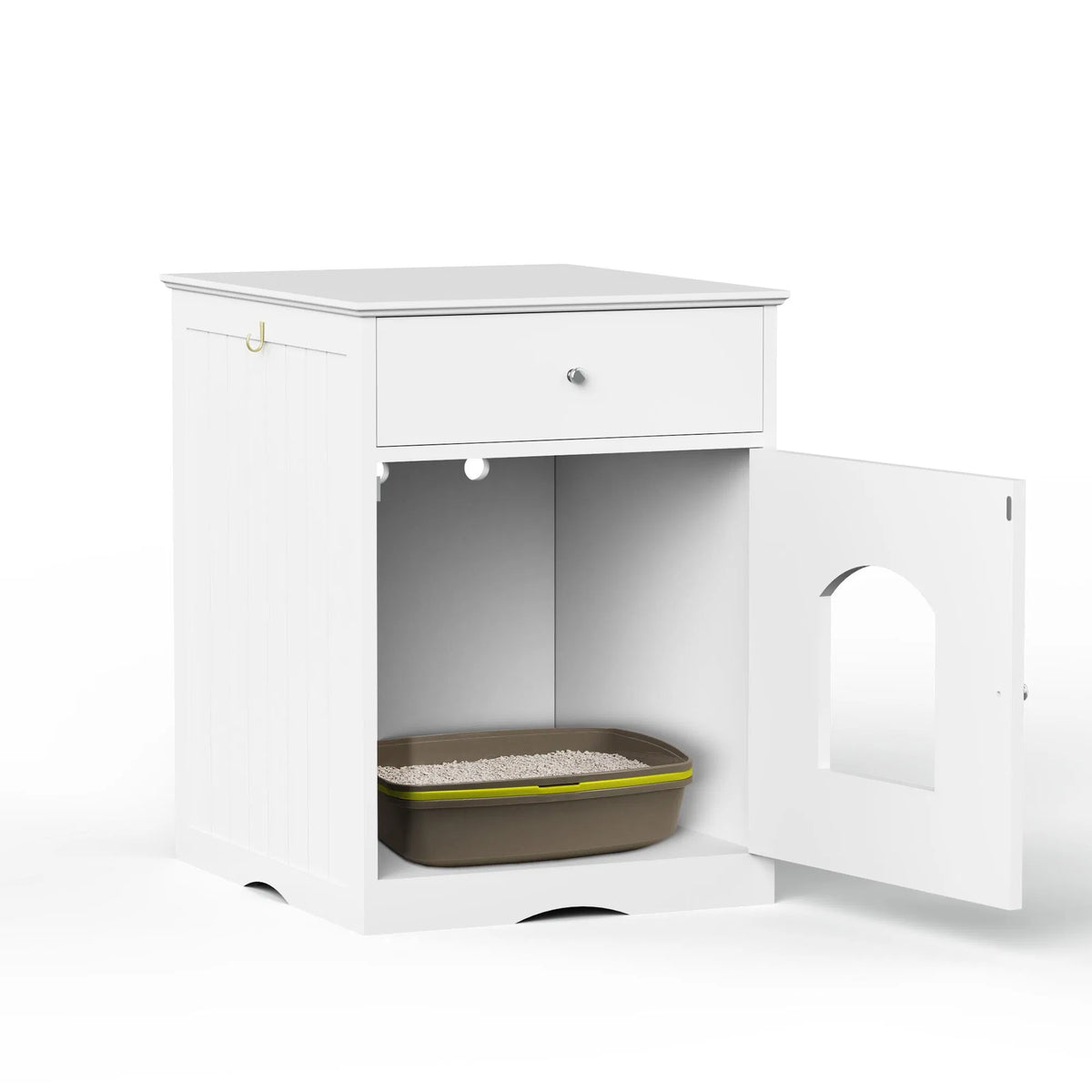 Wooden Pet House Cat Litter Box Enclosure with Drawer Side Table Indoor Pet - Image 2