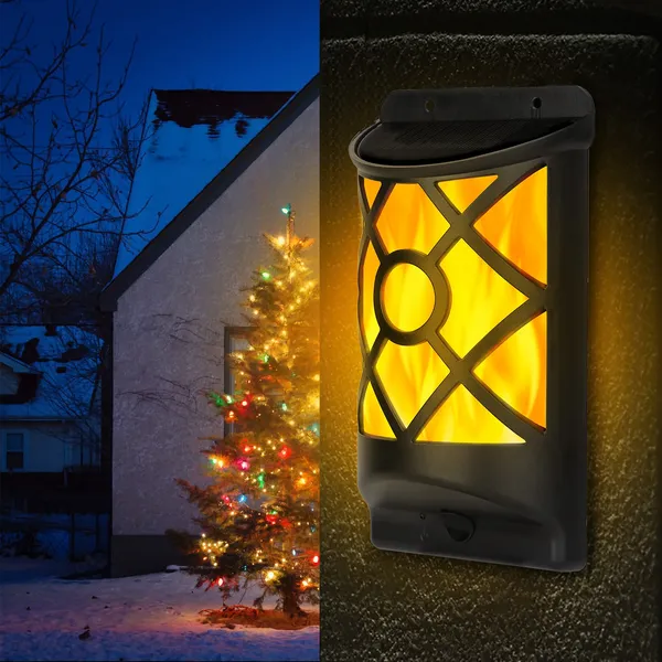 Flame Solar Lights Outdoor 96 LEDs Waterproof Flickering Flame Wall Mount Lamp - Image 2
