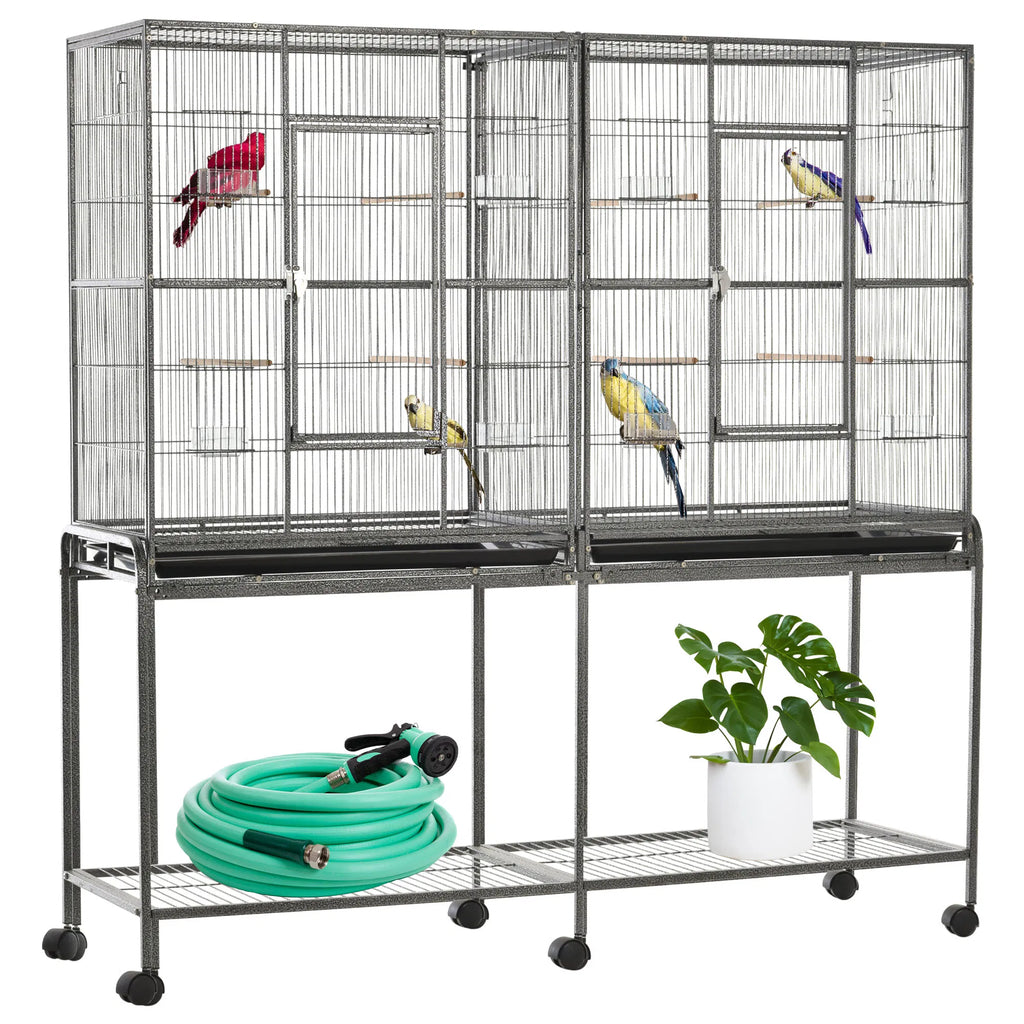 64" Extra Large Bird Cage Rolling Metal Parrot Cage Bird House with - Image 2
