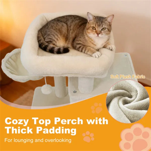 Beige 33.5" Multi Level Cat Tree With 2 Tier Condo Sisal Scratching Posts & - Image 3