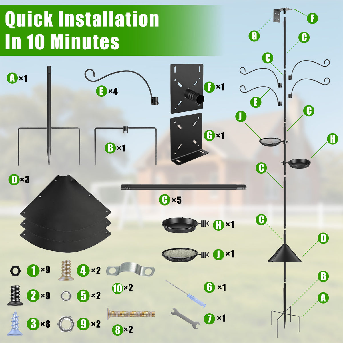 1Pc 94Inch Squirrel Proof Bird Feeder Pole Heavy Duty Bird House Pole Outdoor