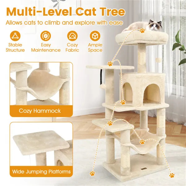 44" Multi Level Cat Tree With Spacious Top Perch 2 Door Condo & Hammock For - Image 5