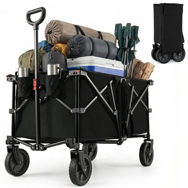 Black 400 Lbs Heavy Duty Collapsible Wagon Cart With All Terrain Wheels 180L - Image 4