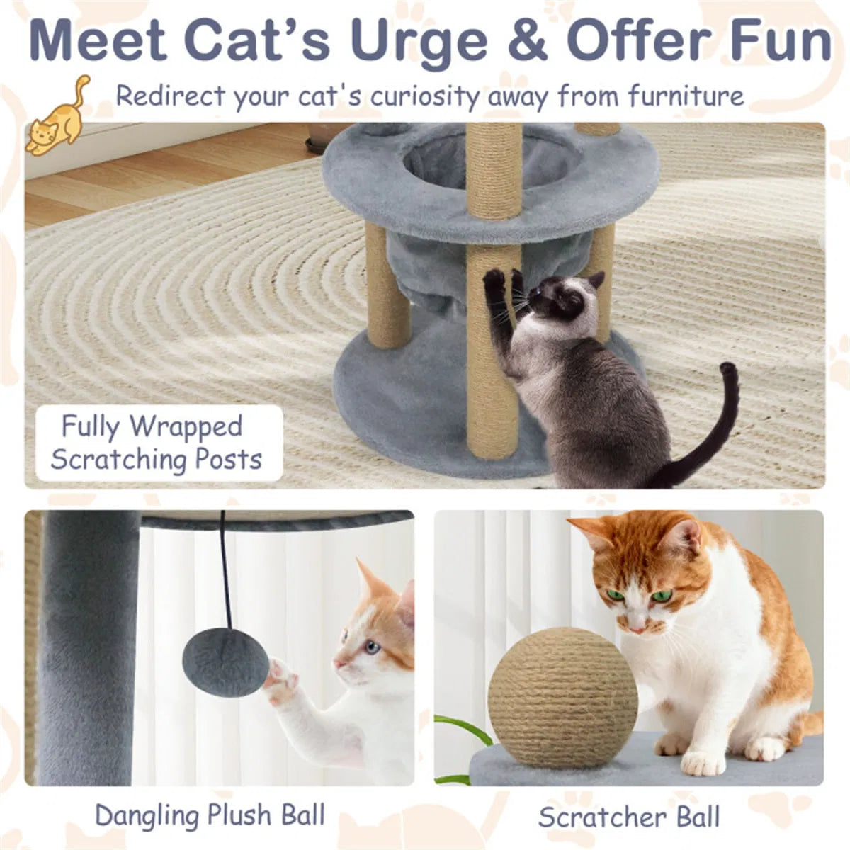 47" Cat Tower with Scratching Posts Multi Level Cat Tree for Relax & Play - Image 3