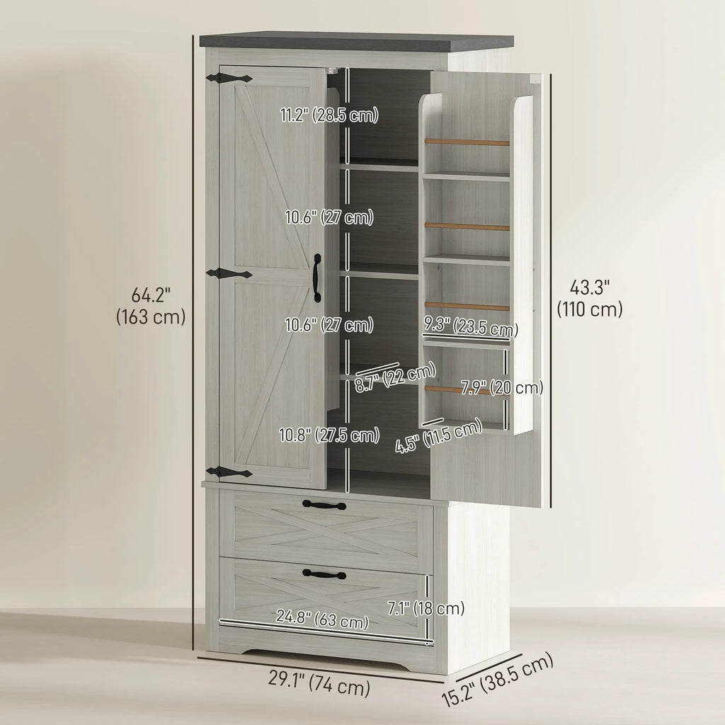 Farmhouse Kitchen Pantry Storage Cabinet 64" Freestanding Kitchen Pantry - Image 2