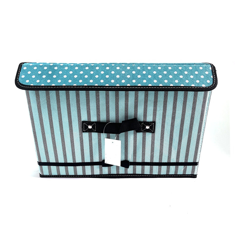 blue foldable fabric storage cube with lid open view