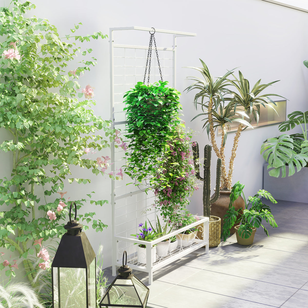 Metal Tall Plant Stand With Trellis And Hanging Bar Holder For Indoor Outdoor - Additional Product View 5