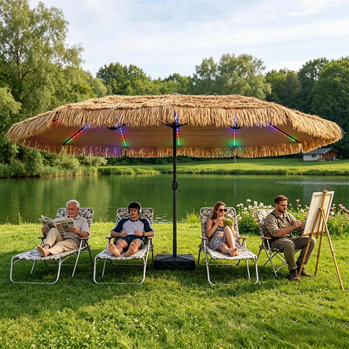 15 x 9 FT Double Sided Solar LED Patio Umbrella 144 LEDs 12 Modes Outdoor - Image 2