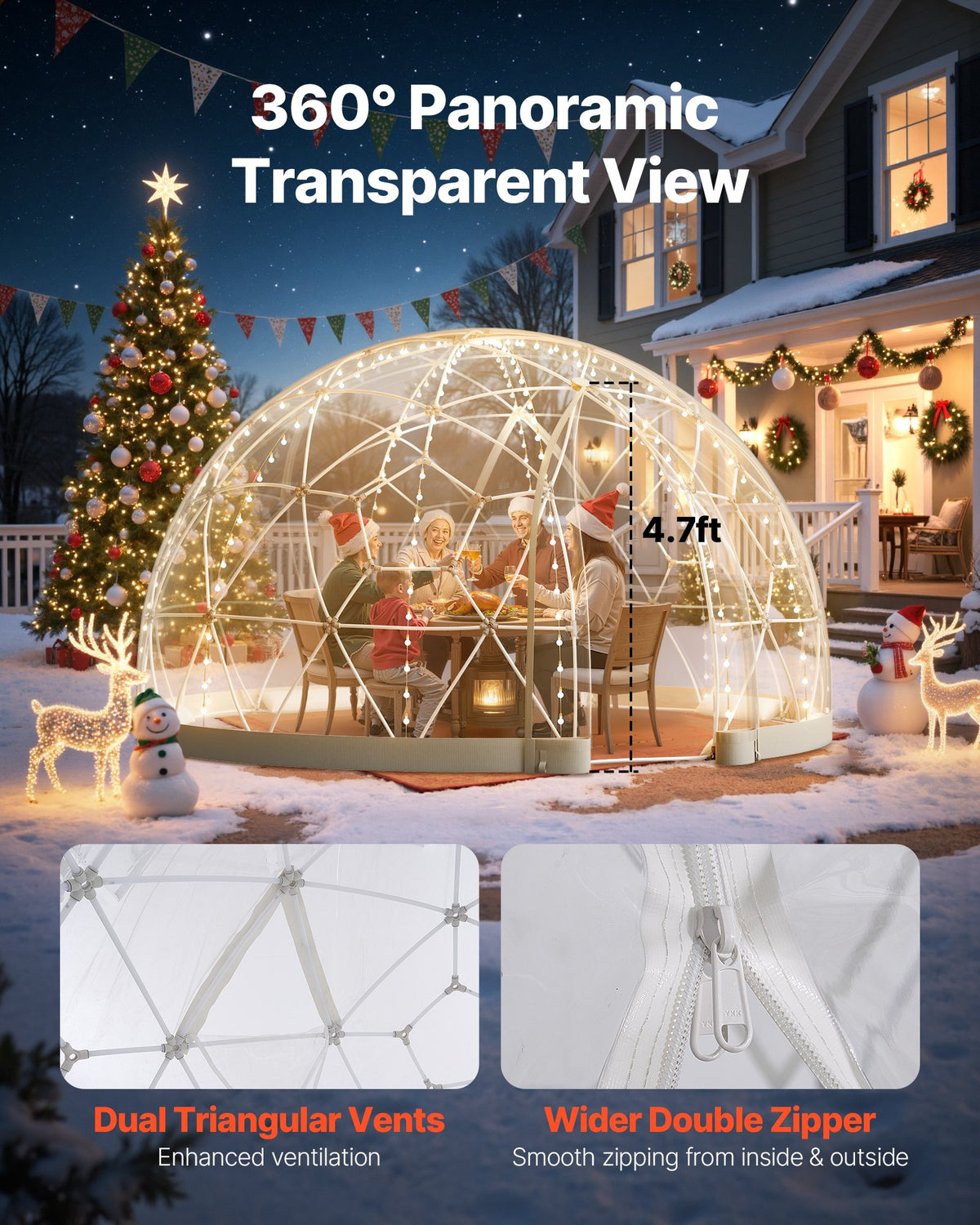 9.5x5.7ft clear geodesic garden dome glamping tent product view 4