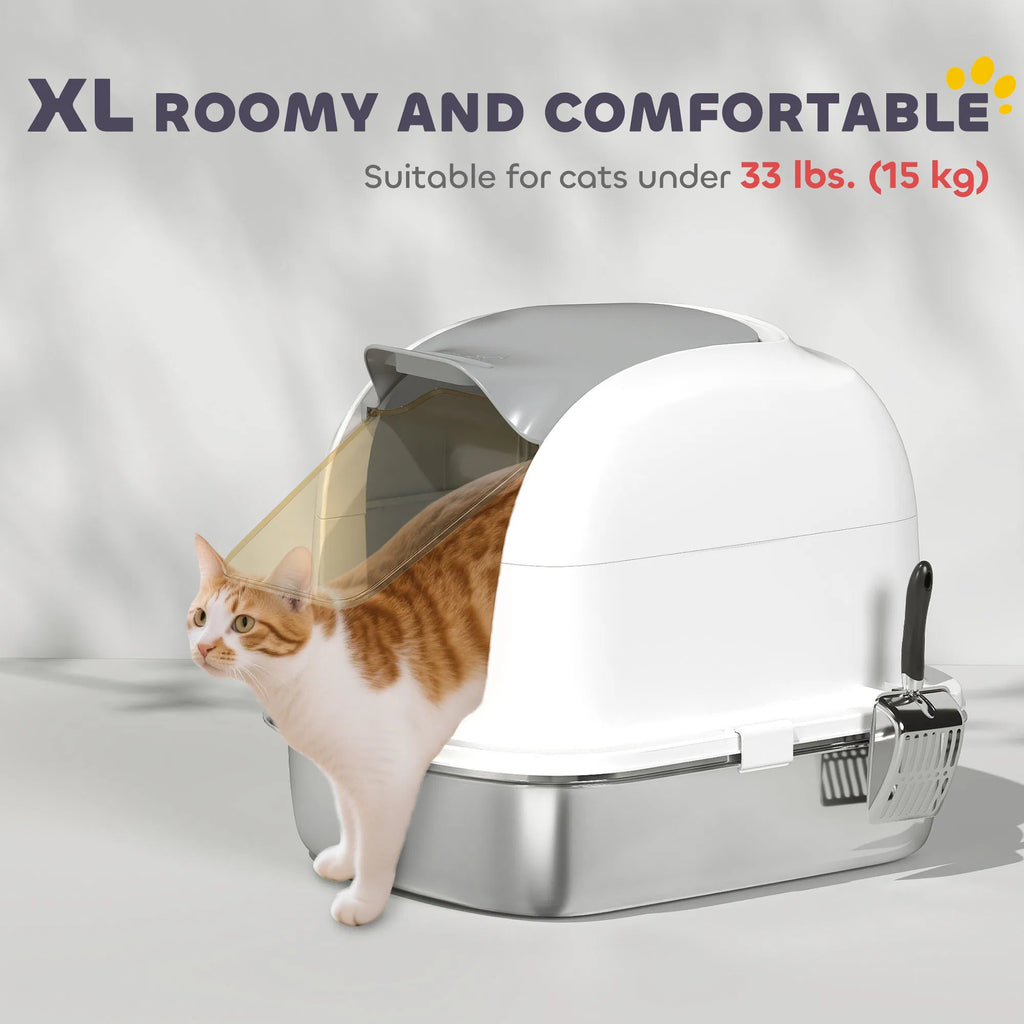 XL Stainless Steel Cat Litter Box with Lid for Big Cats Enclosed Cat Litter - Image 3
