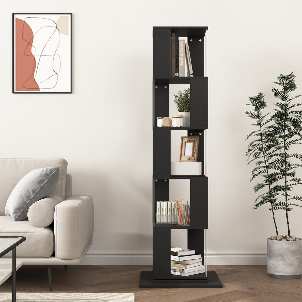 5-Tier Black 360-Degree Rotating Bookshelf