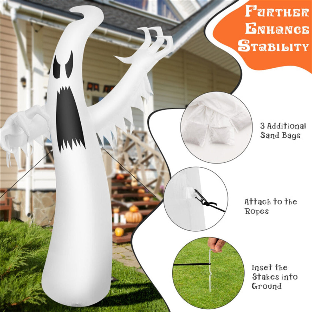 12FT Halloween Inflatable Scary Ghost With Built In LED Lights Blow Up Yard - Image 2