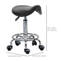 Saddle Stool PU Leather Adjustable Rolling Salon Chair Black for Massage Spa