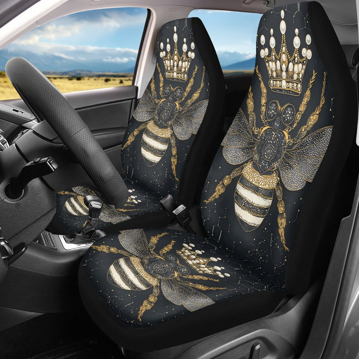 2 Front Car Seat Covers Digitally Printed With A Honeybee Pattern Thin - Image 5