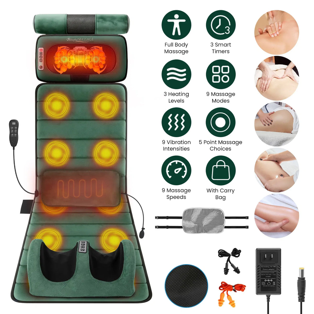 Full Body Massage Pad with Separable Shiatsu Neck & Foot Massagers Adjustable - Image 2