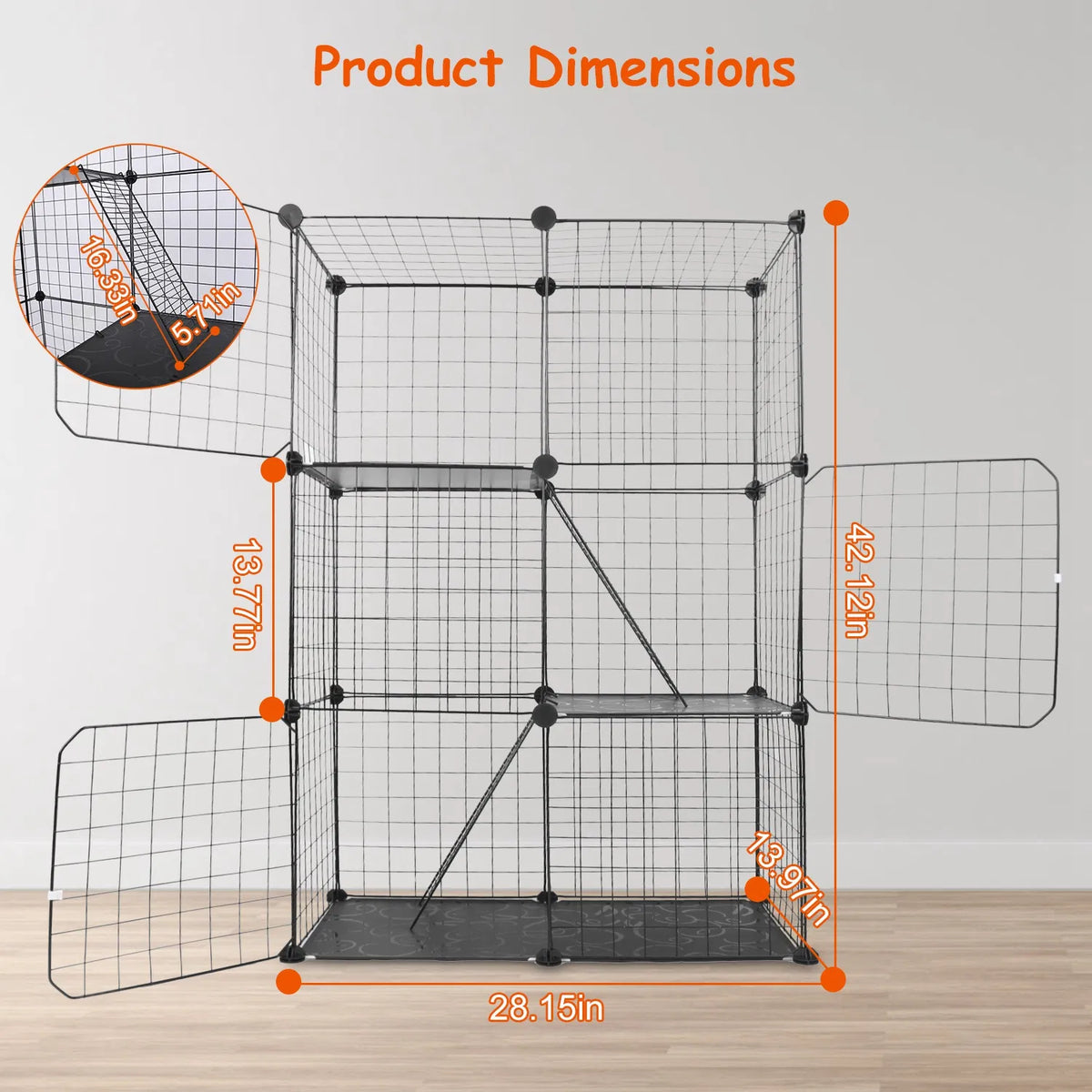 3 Tier Cat Playpen Cage Metal Indoor Cat House Detachable Kitten House with 3 - Image 5